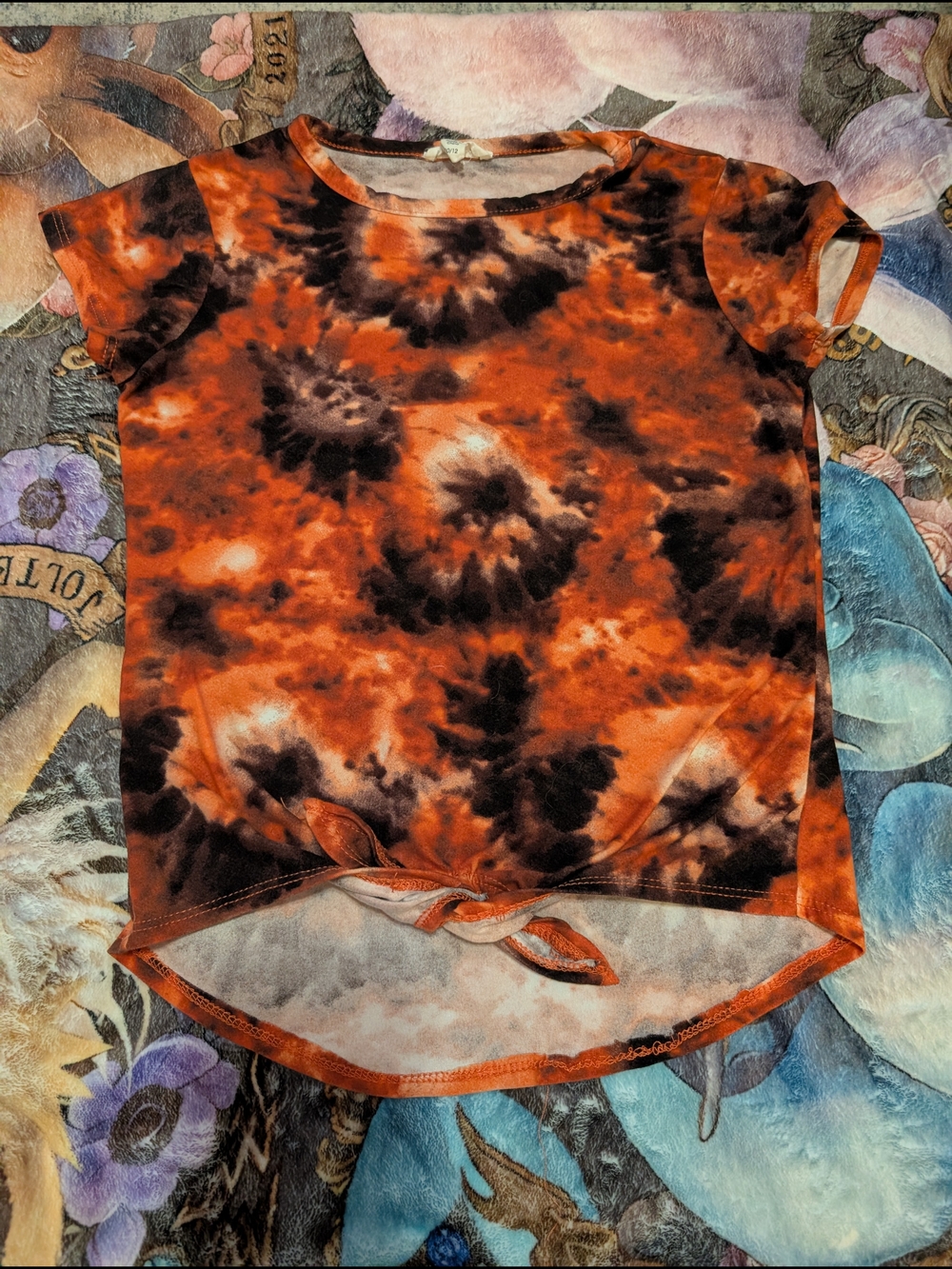 paper tee Orange and Black Tie-Dye Kids Top with Front Knot